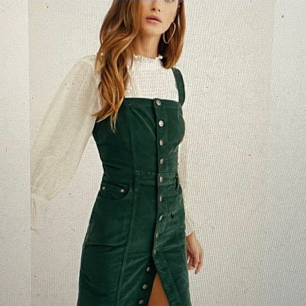 Corduroy Button Down Dress in Green